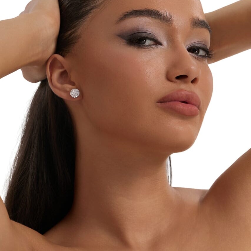 Women's Cluster Moissanite Diamond Flower Stud Earrings in White Gold - 10mm Earrings