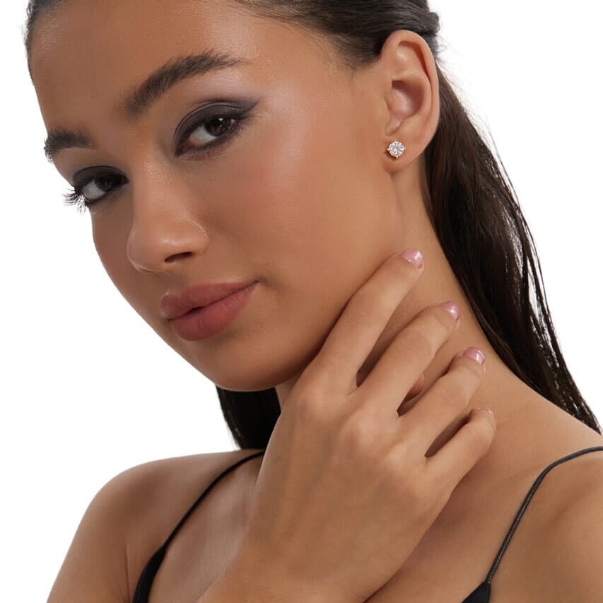 Women's Moissanite Diamond Earrings Studs in White Gold - 6.5mm Earrings