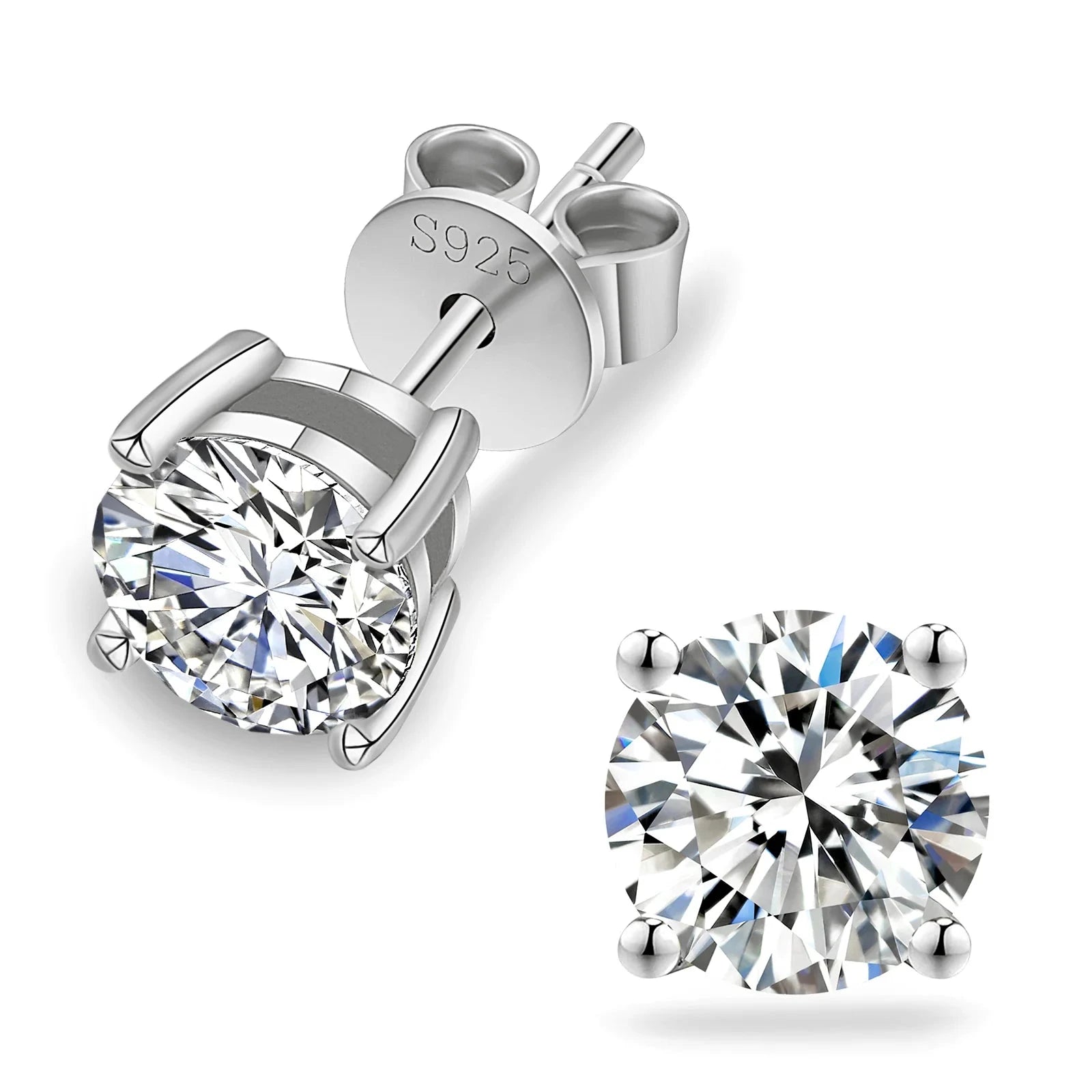 Women's Moissanite Diamond Earrings Studs in White Gold - 6.5mm Earrings