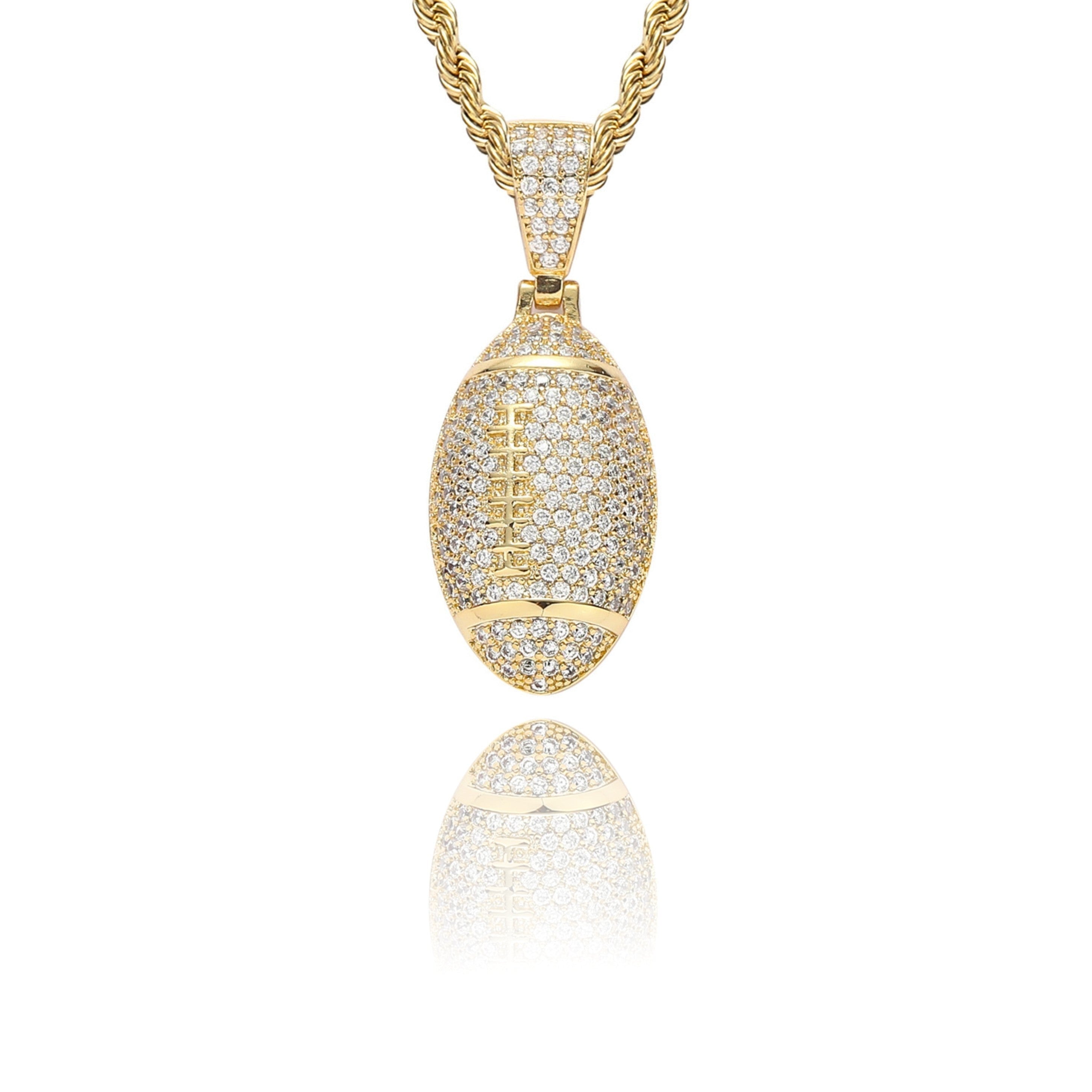 YOUNG. WILD. FREE. - American Football Pendant - 1.5inch Charms & Pendants Brass with CZ Stone Free Rope Chain Yellow Gold