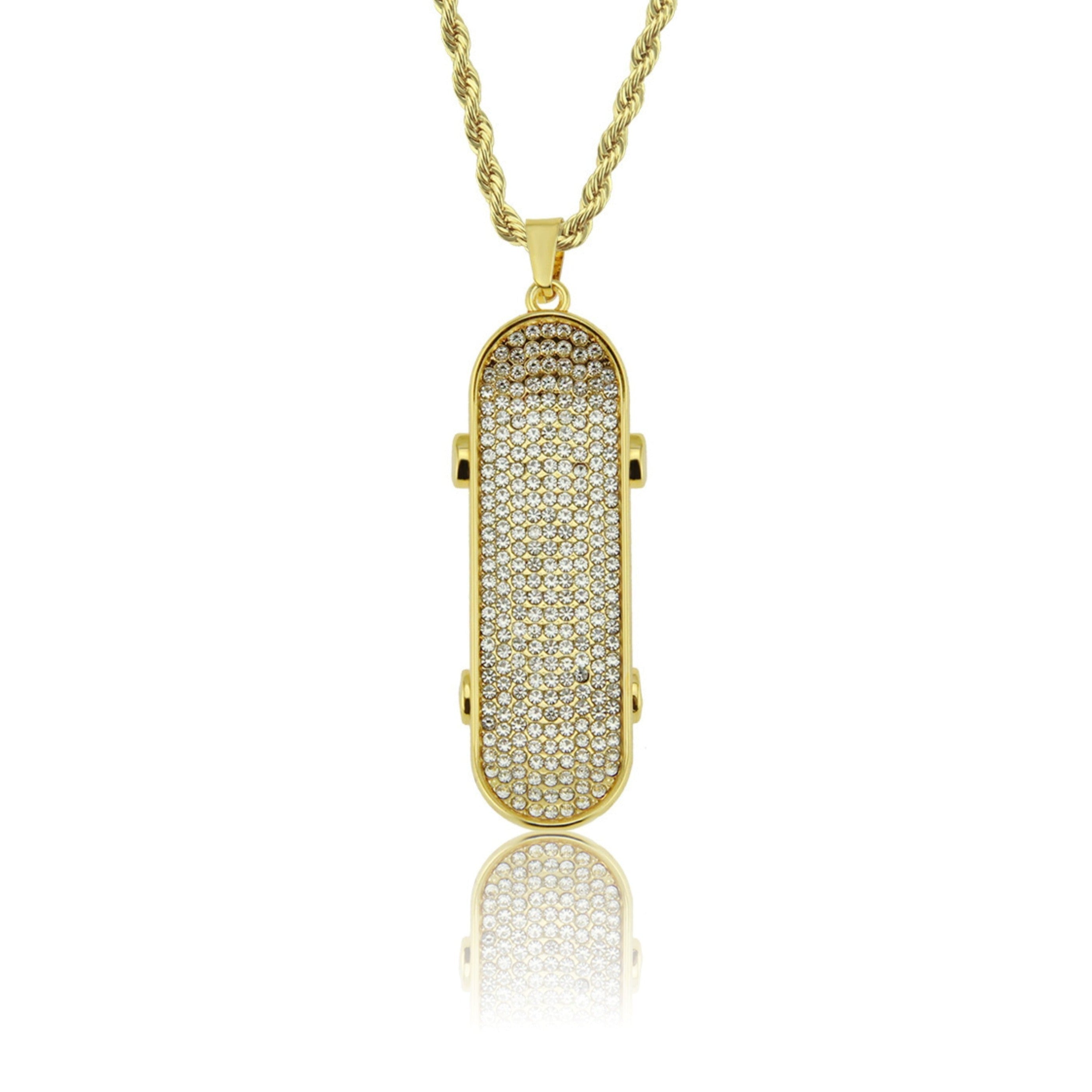 YOUNG. WILD. FREE. - Skateboard Pendant - 2inch Charms & Pendants Brass with CZ Stone Free Rope Chain Yellow Gold