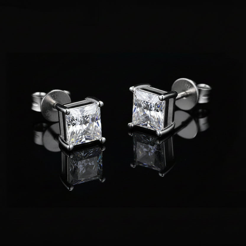 1.0 Carats VVS1 Moissanite 925 Sterling Silver Princess Cut Earring Studs in White Gold Earrings