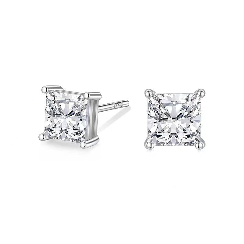 1.0 Carats VVS1 Moissanite 925 Sterling Silver Princess Cut Earring Studs in White Gold Earrings