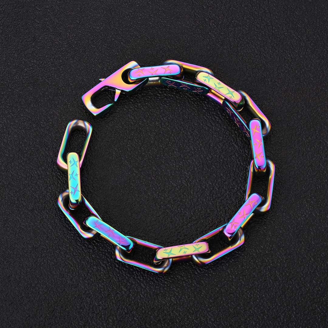 10mm Rainbow Mens Paperclip Bracelet