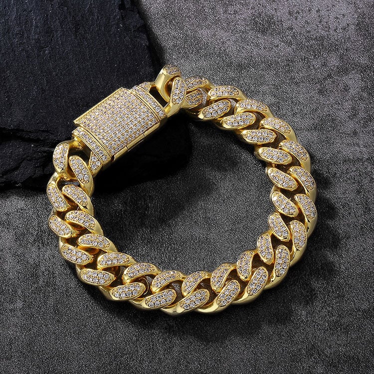 12mm Fully Iced Out Diamond Miami Cuban Link Bracelet in 14K Gold