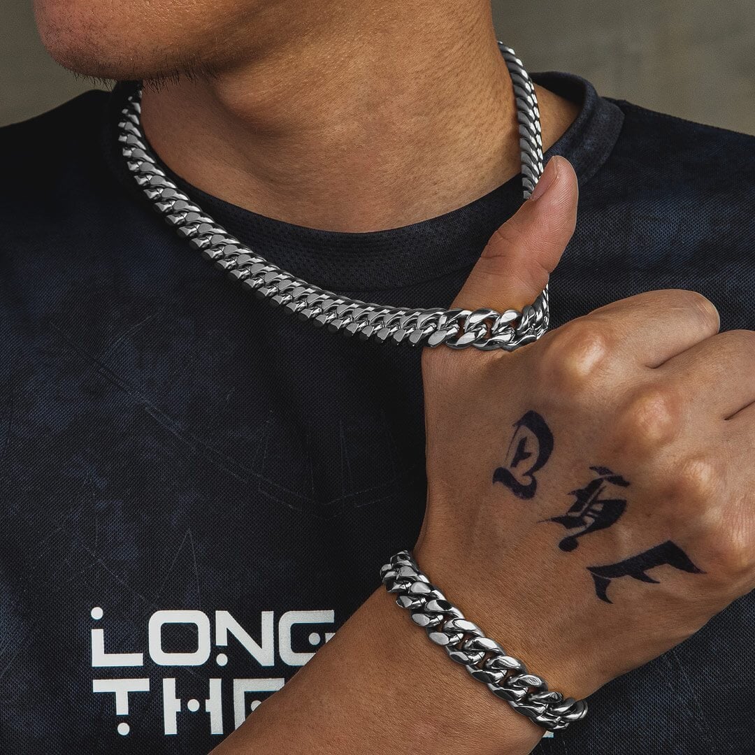 12mm Miami Cuban Link Bracelet White Gold Plated