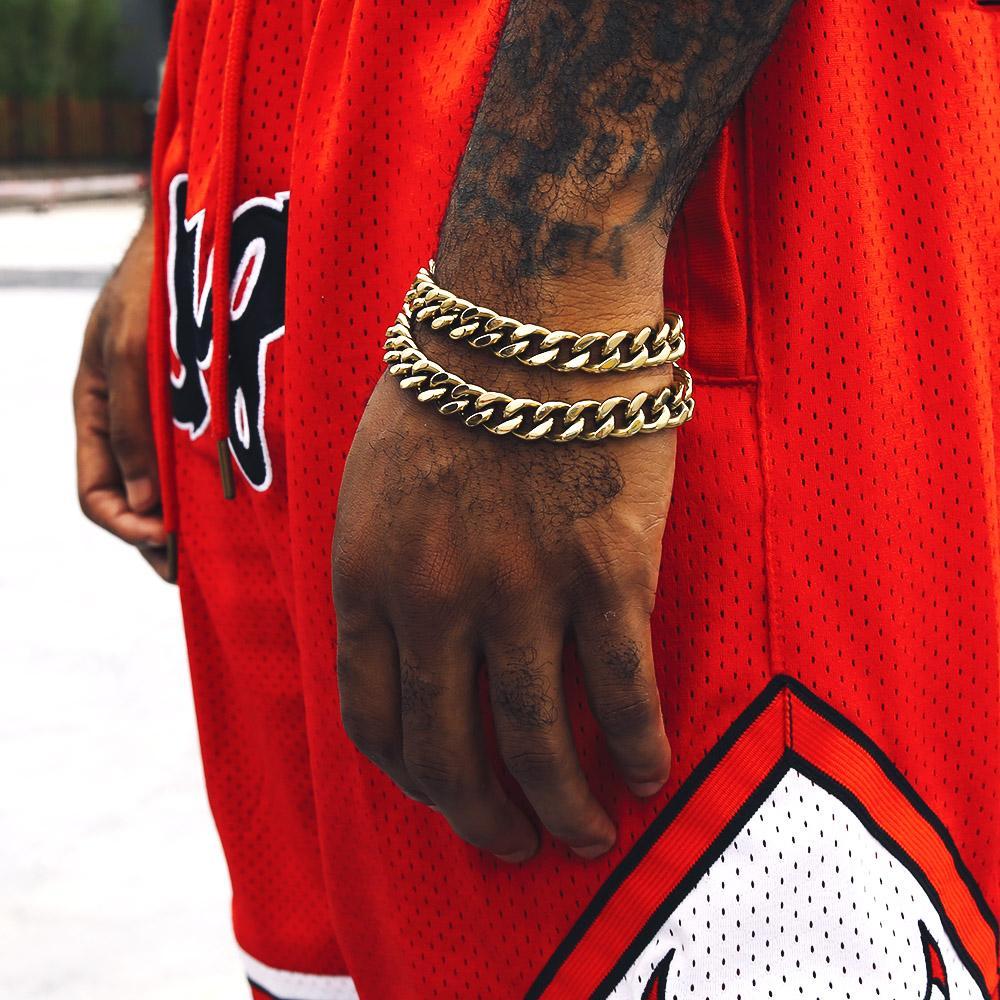 14mm Miami Cuban Link Bracelet 14K Gold Plated