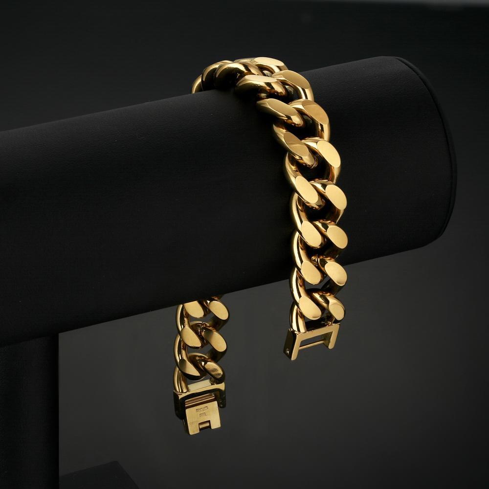 14mm Miami Cuban Link Bracelet 14K Gold Plated