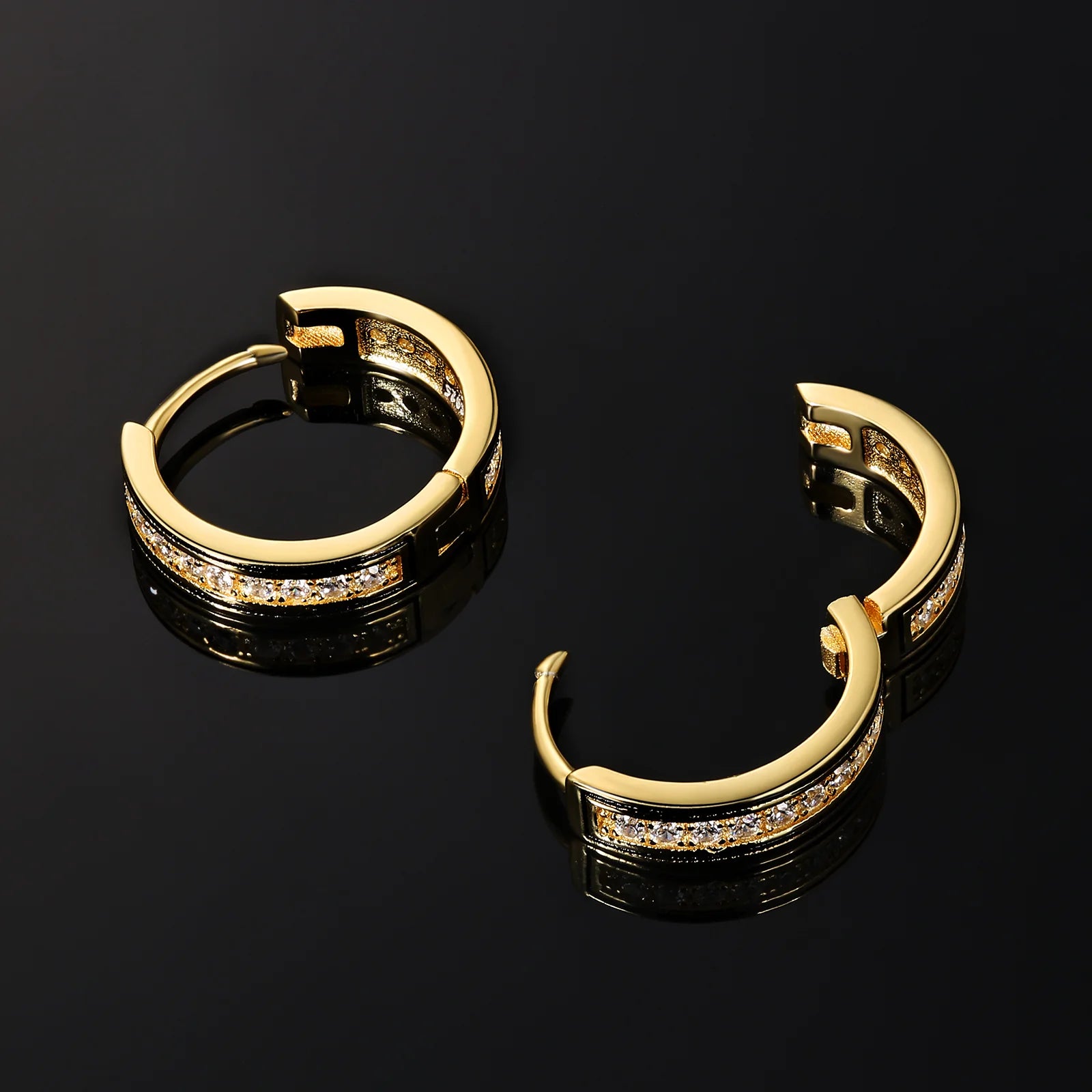 15mm 925 Sterling Silver Diamond Round Hoop Earrings in 14K Gold Earrings
