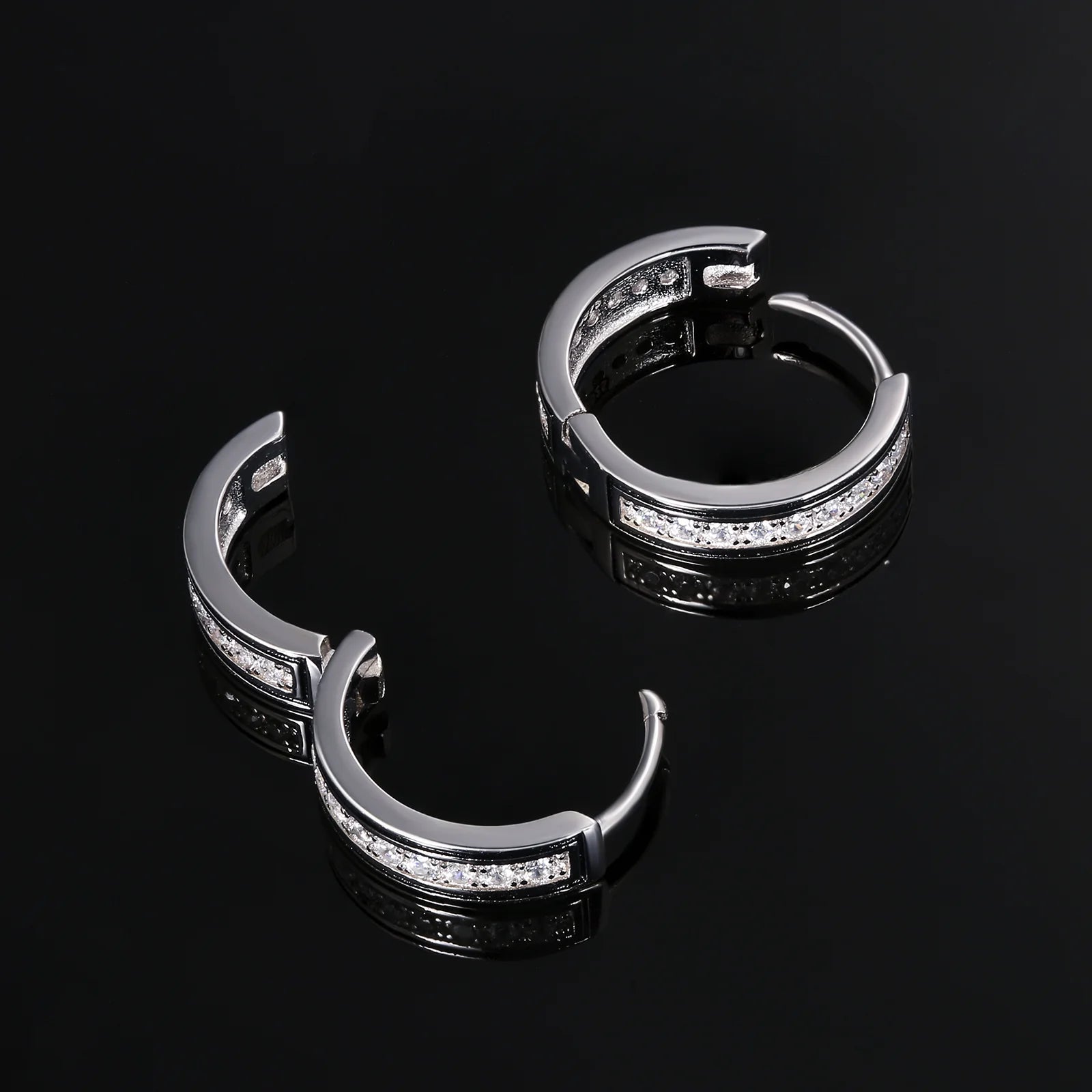 15mm 925 Sterling Silver Diamond Round Hoop Earrings in White Gold Earrings