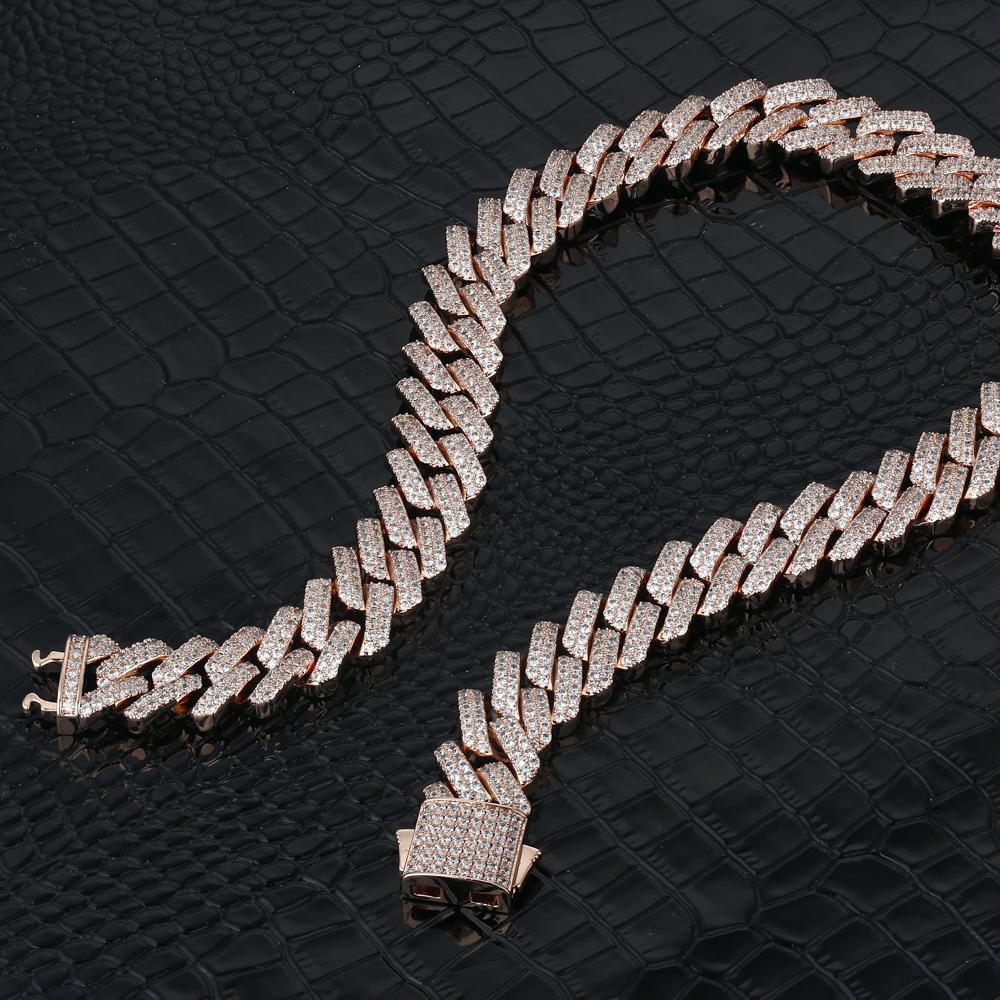 15mm Iced Out Prong Link Cuban Link Choker in Rose Gold