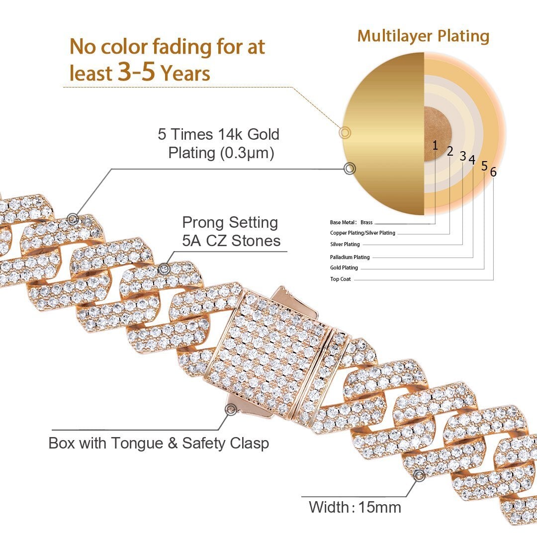 15mm Iced Out Prong Link Cuban Link Choker in Rose Gold