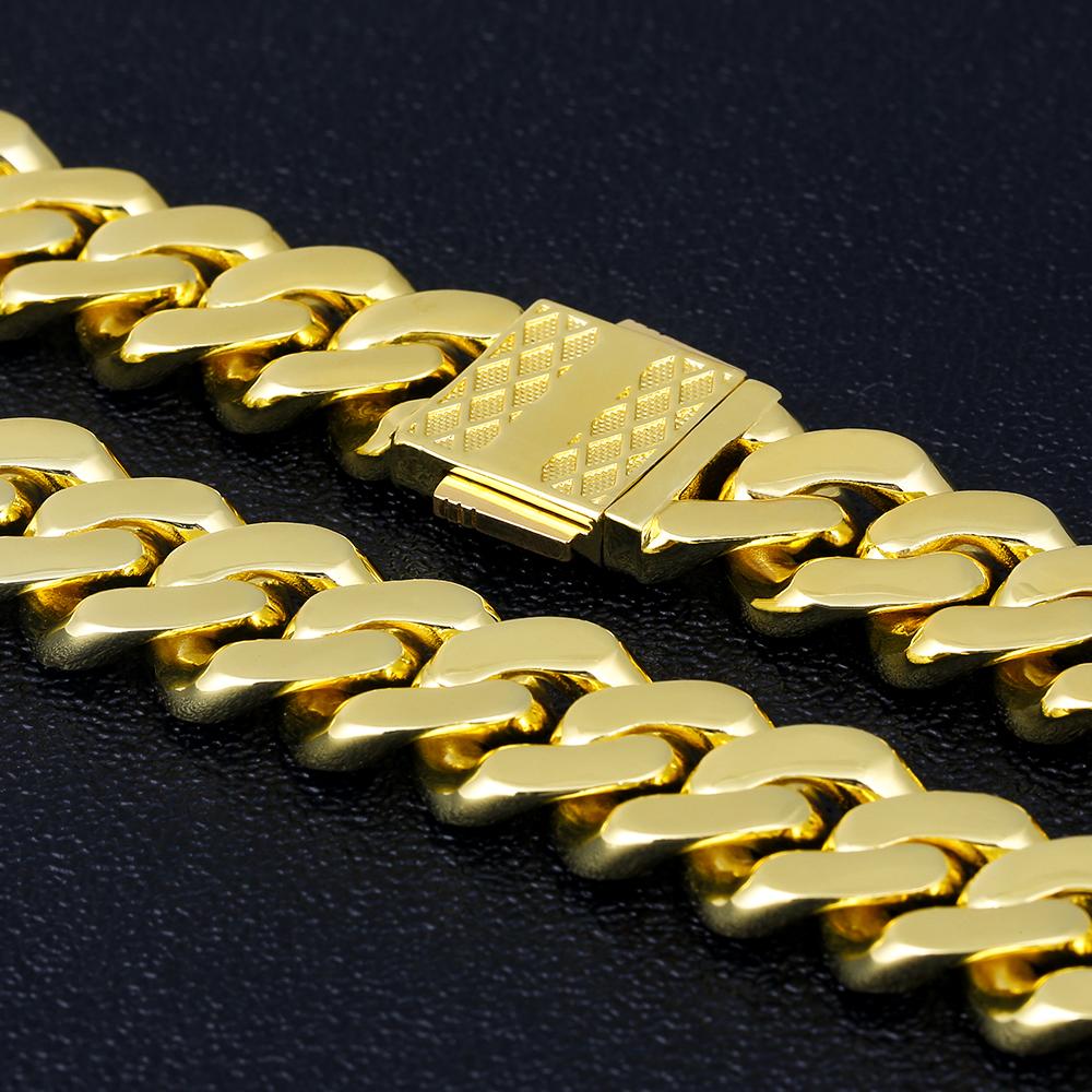 18mm Iced Out Cuban Link Chain 14K Gold Plated