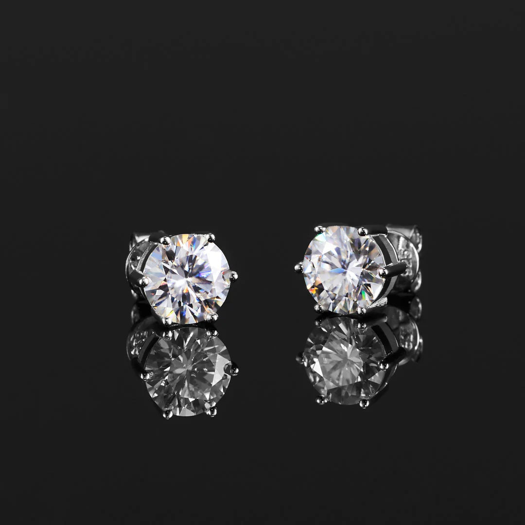 2.0/3.0 Carats VVS1 Moissanite 925 Sterling Silver Round Cut Earring Studs in White Gold Earrings