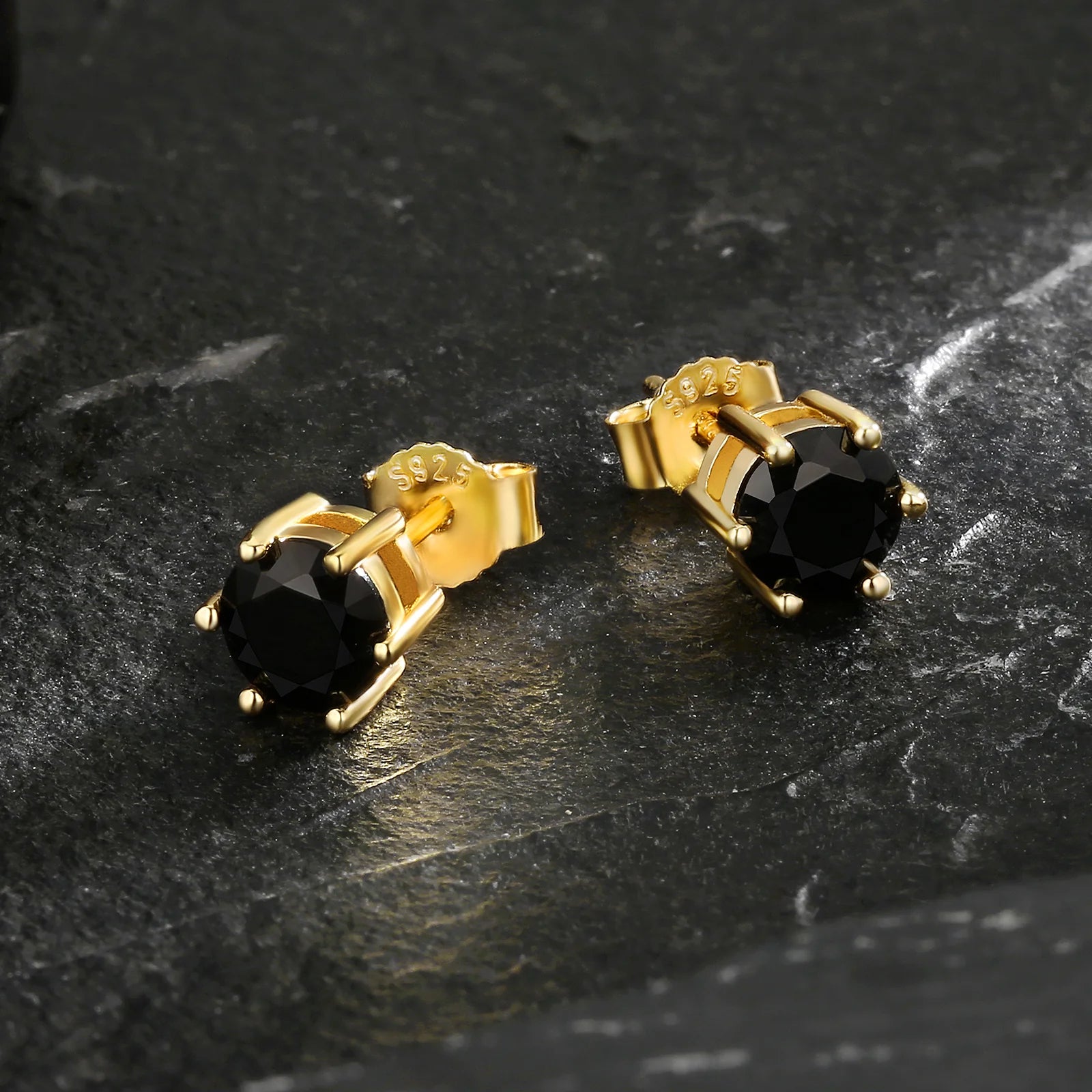 6mm Black Diamond Round Stud Earrings in 14K Gold