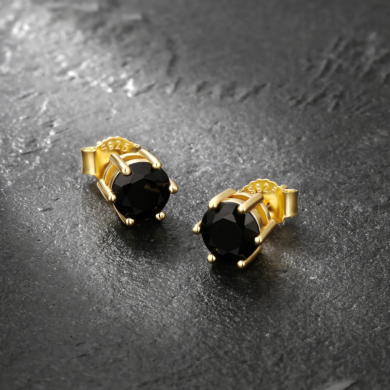 6mm Black Diamond Round Stud Earrings in 14K Gold