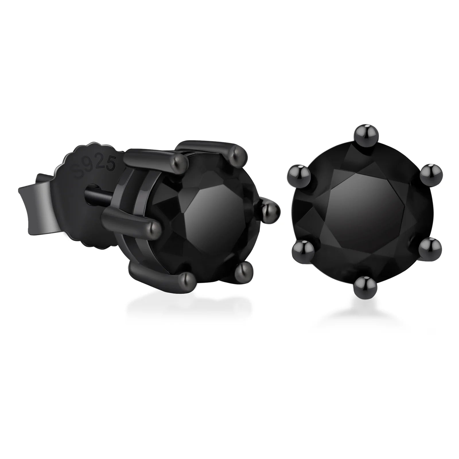 6mm Black Diamond Round Stud Earrings in 925 Sterling Silver