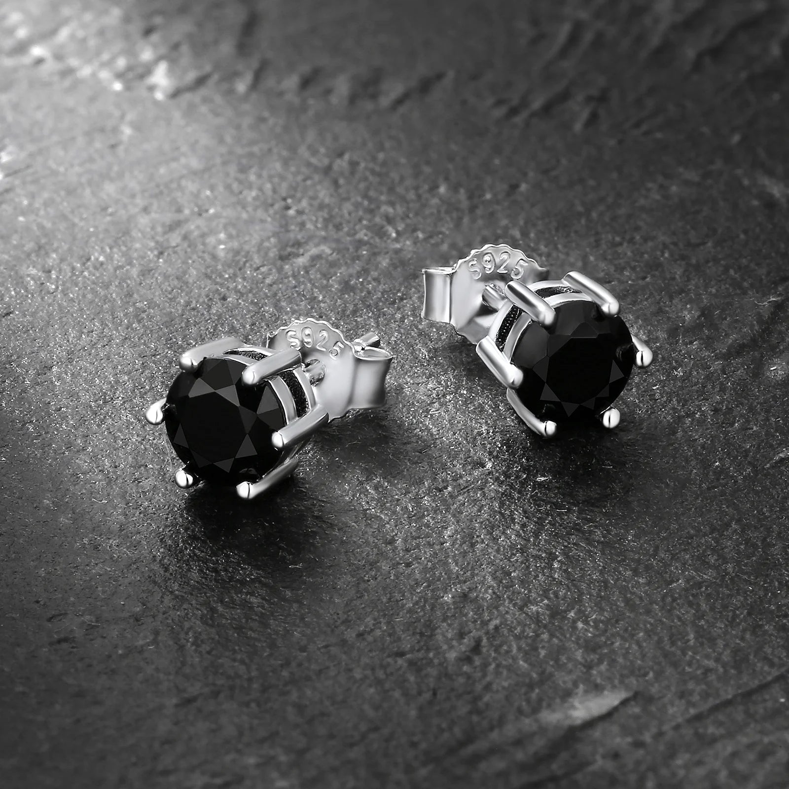 6mm Black Diamond Round Stud Earrings in White Gold