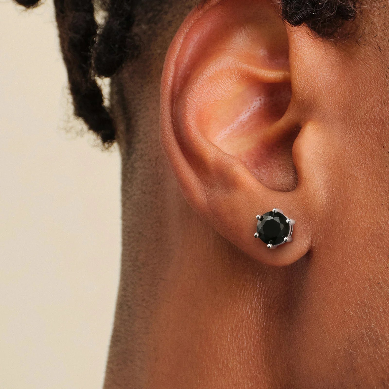 6mm Black Diamond Round Stud Earrings in White Gold