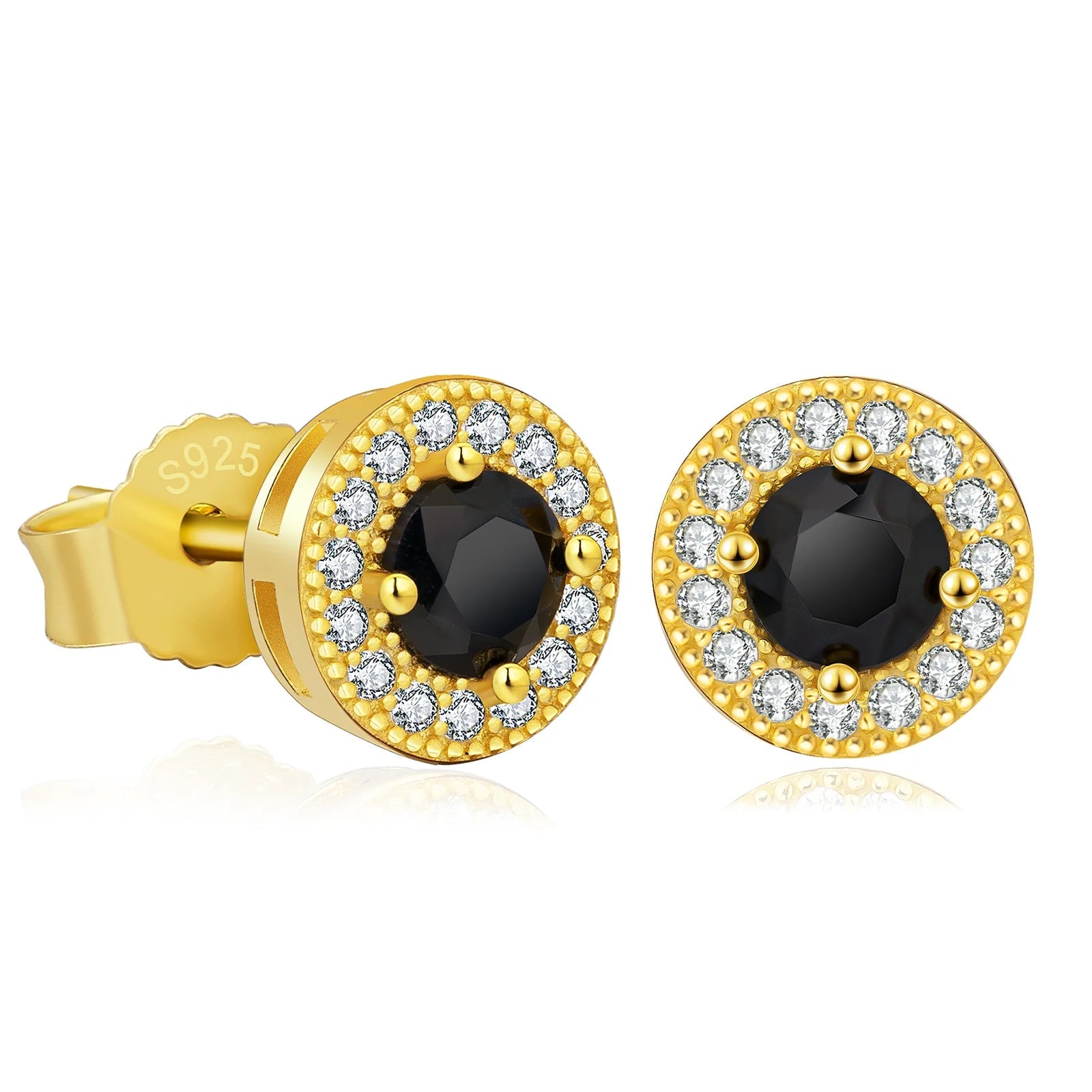 7.5mm Black Diamond Round Stud Earrings in 14K Gold