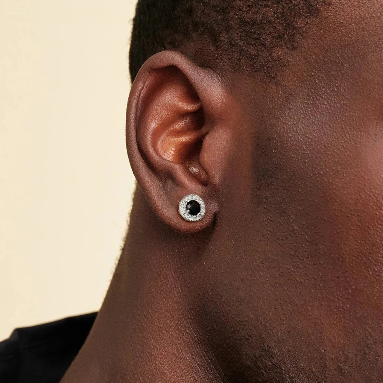 7.5mm Black Diamond Round Stud Earrings in White Gold