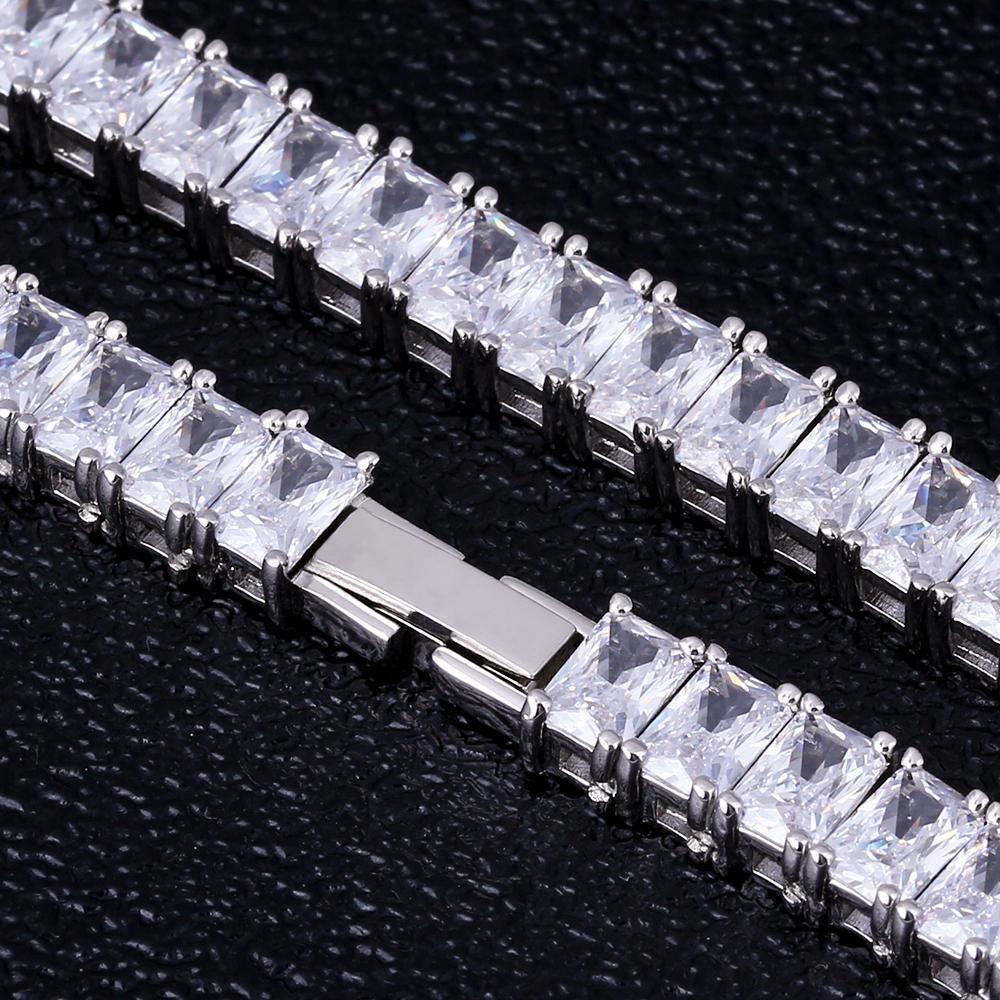 8mm Baguette Cut CZ Diamond Tennis Chain in White Gold 