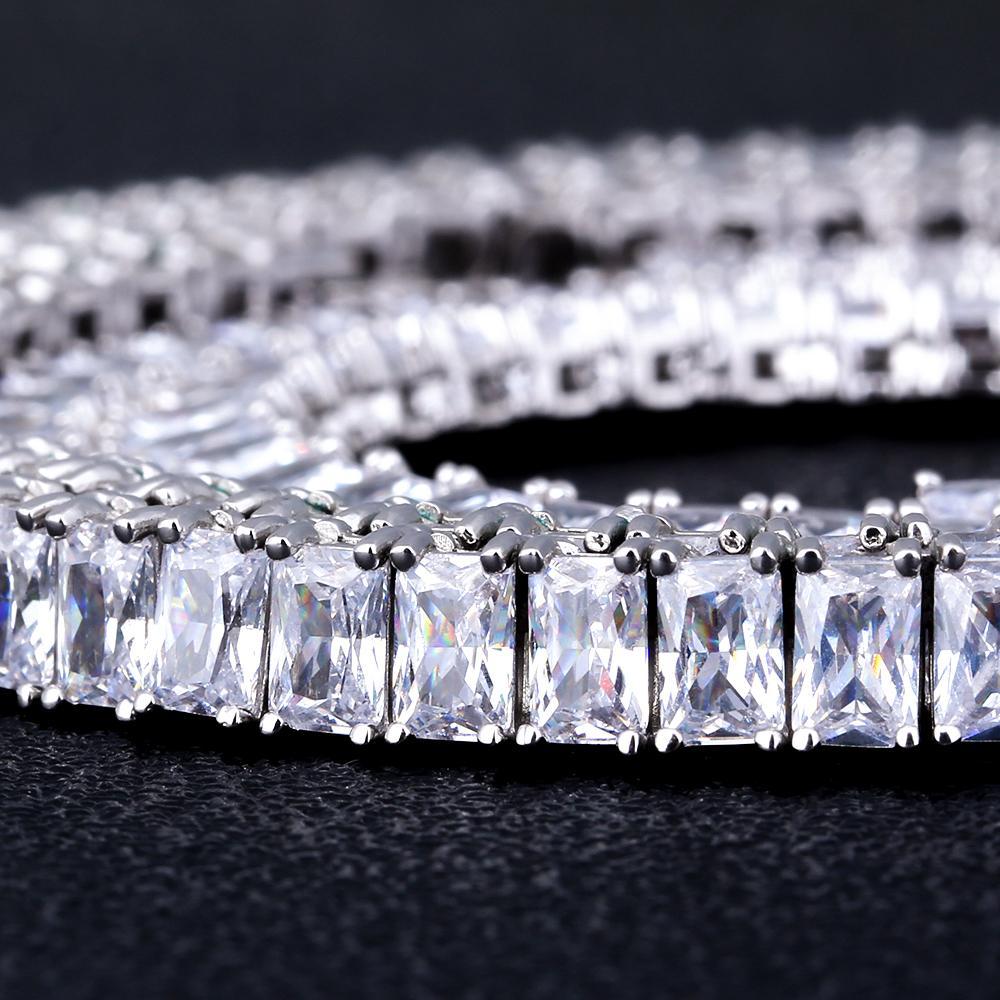 8mm Baguette Cut CZ Diamond Tennis Chain in White Gold