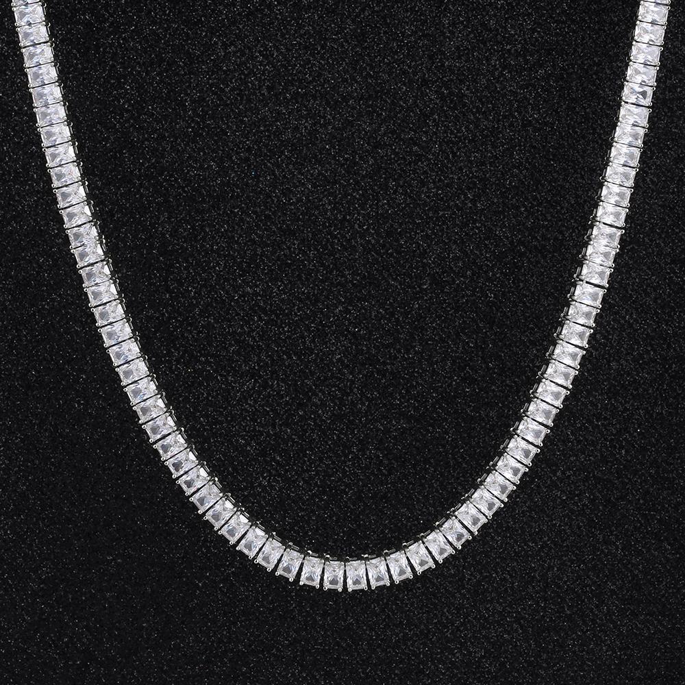 8mm Baguette Cut CZ Diamond Tennis Chain in White Gold