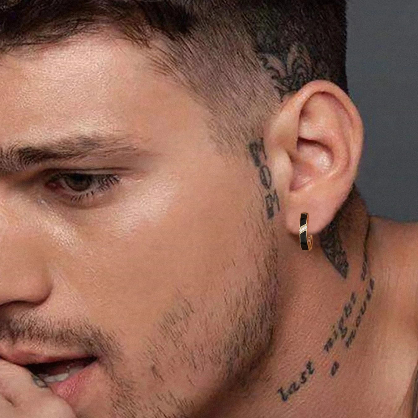 925 Sterling Silver Diamond Black Round Hoop Earrings in 14K Gold Earrings