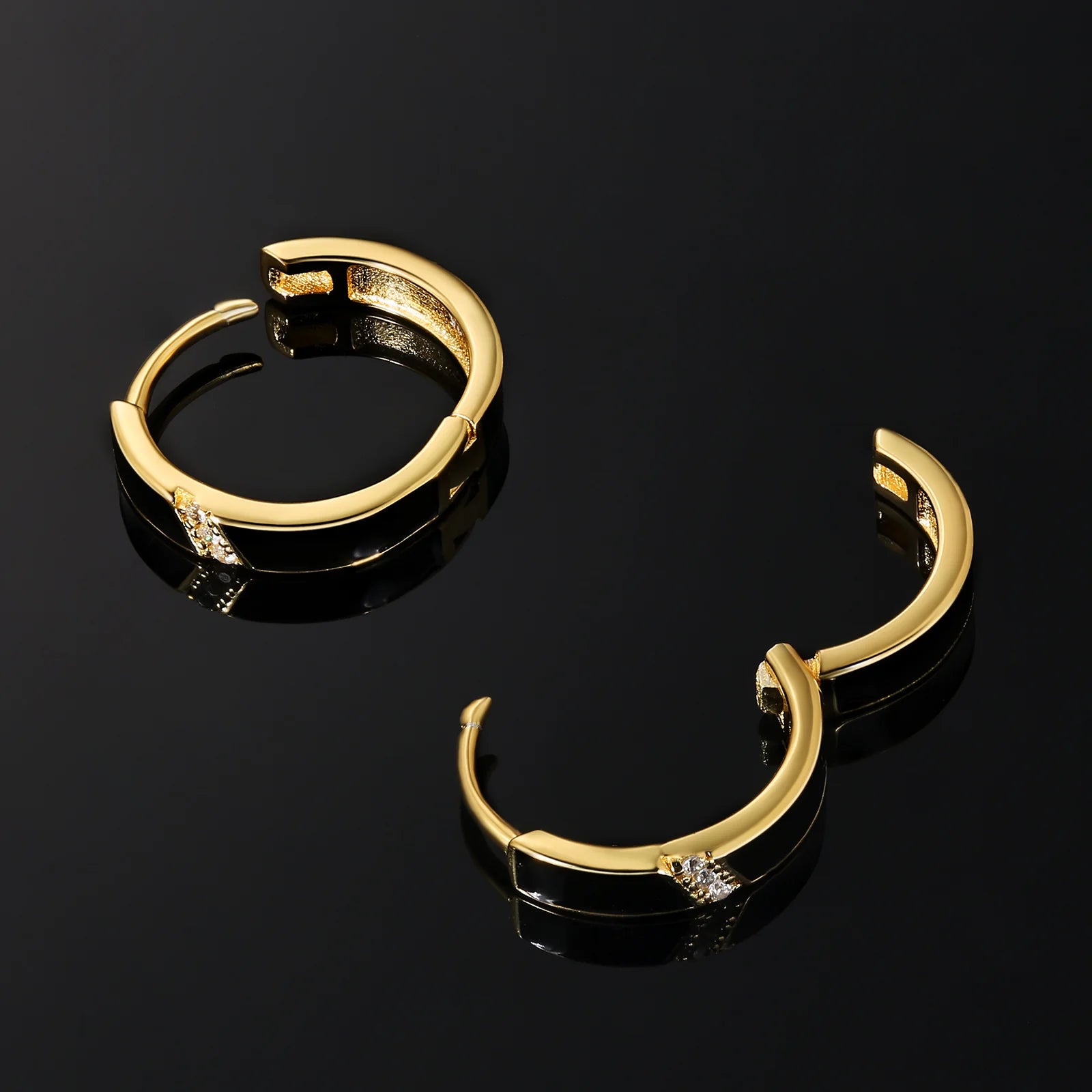 925 Sterling Silver Diamond Black Round Hoop Earrings in 14K Gold Earrings