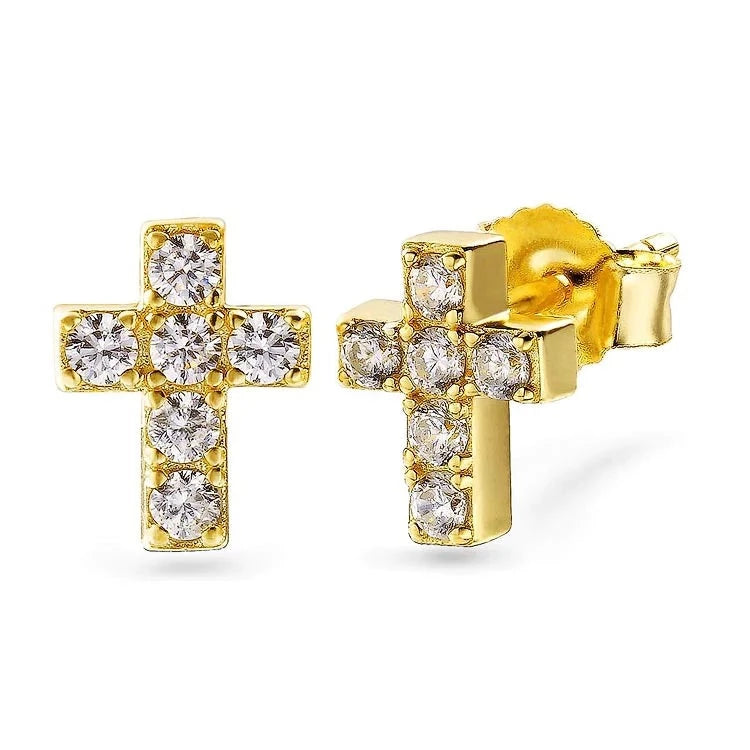 925 Sterling Silver Diamond Cross Stud Earrings for Men Earrings 14K Gold S925