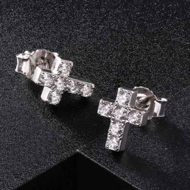 925 Sterling Silver Diamond Cross Stud Earrings for Men Earrings
