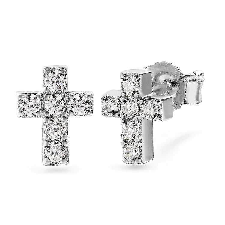 925 Sterling Silver Diamond Cross Stud Earrings for Men Earrings White Gold S925