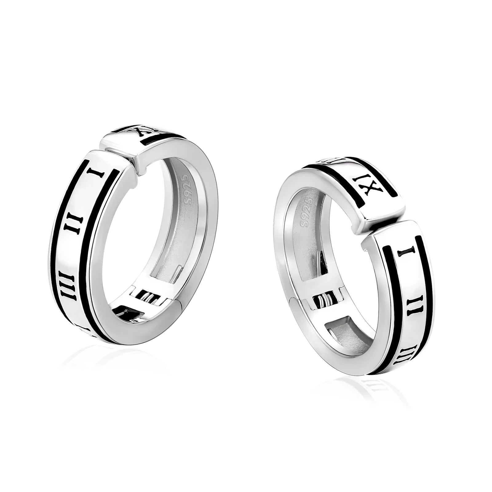 925 Sterling Silver Hoop Ear Cuff with Roman Numerals Printed in White Gold Earrings