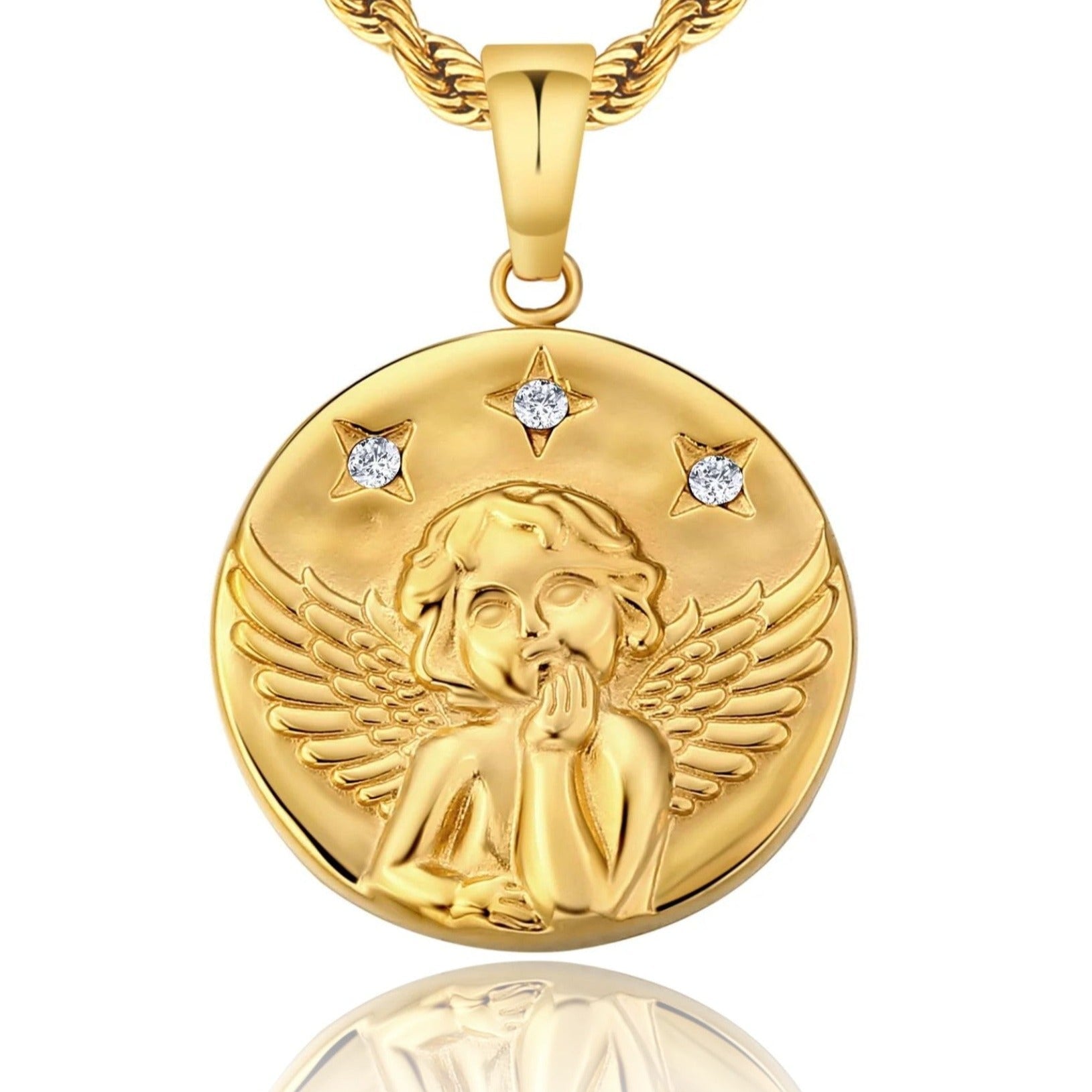 Angle Coin Pendant Necklace 18K Gold Free Rope Chain