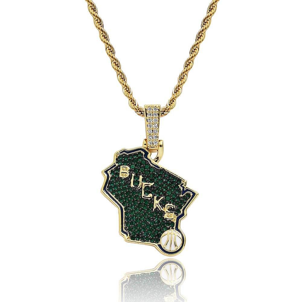 Bling Proud X NBA Milwaukee Bucks Pendant Charms & Pendants 20" 14K Gold No need