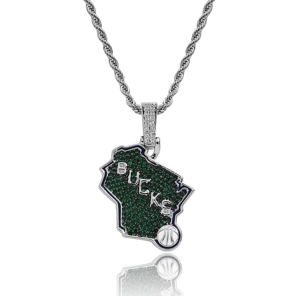 Bling Proud X NBA Milwaukee Bucks Pendant Charms & Pendants 20" White Gold No need
