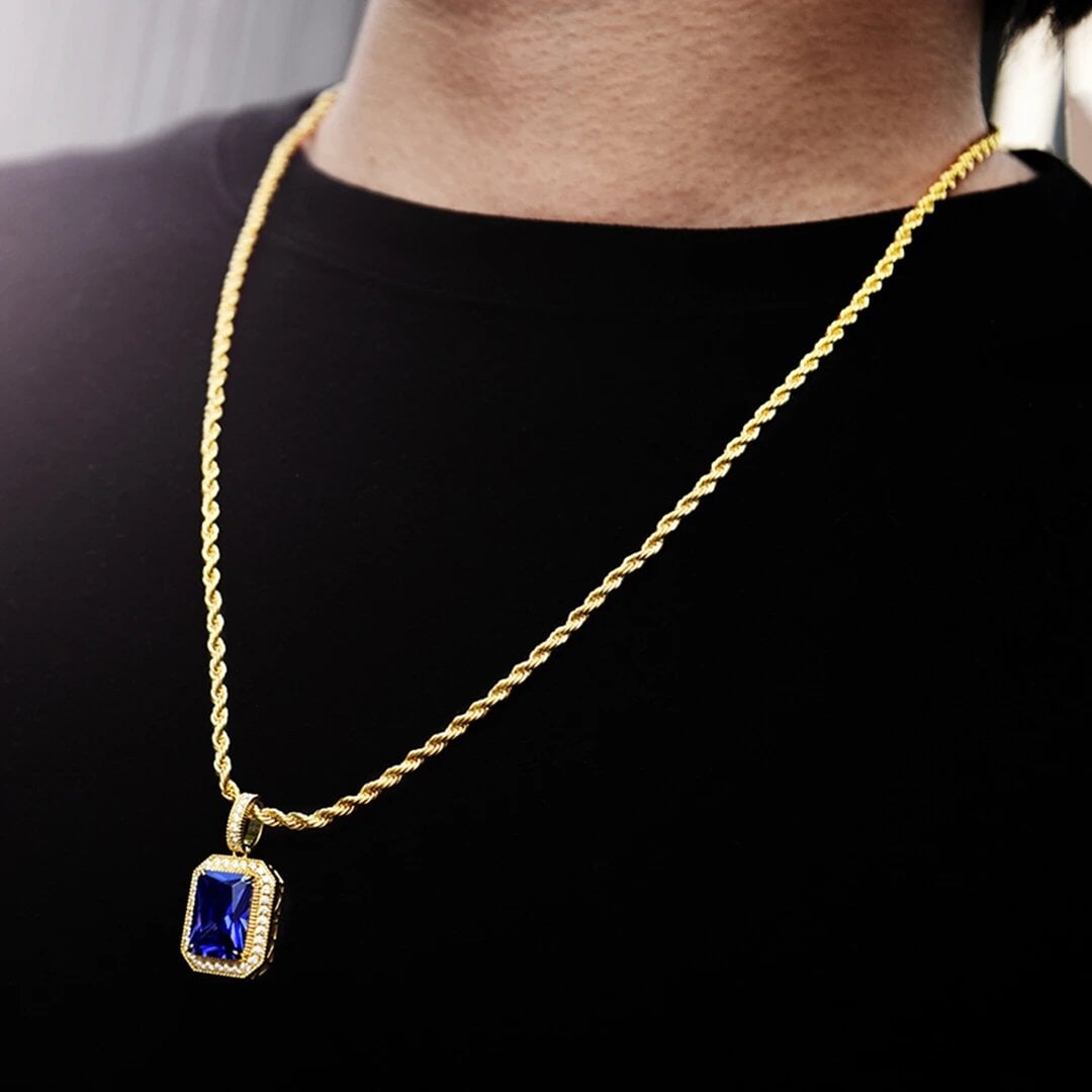 Blue Sapphire Gemstone Pendant 14K Gold Plated
