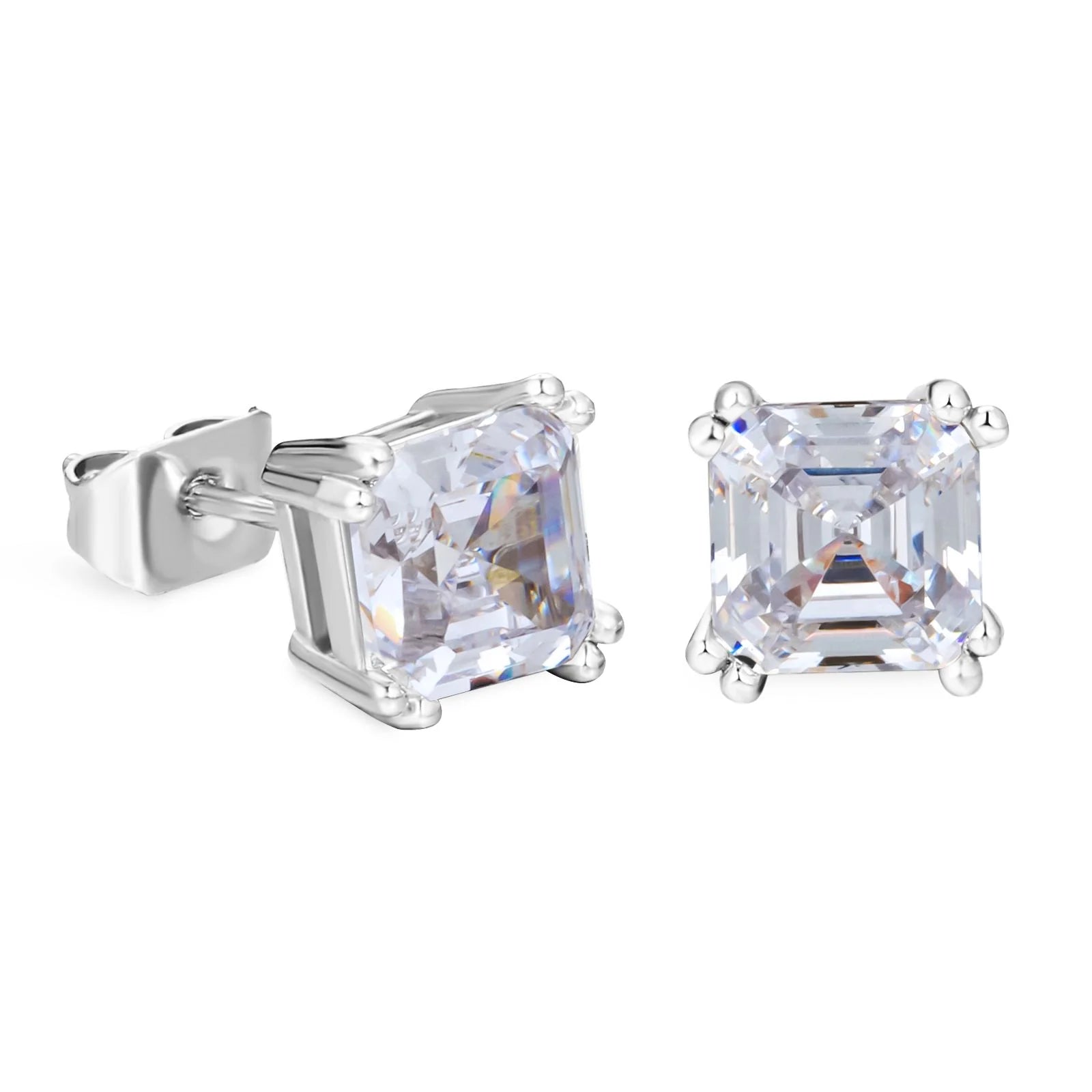 Brilliant Asscher Cut Diamond Stud Earrings Earrings White Gold S925