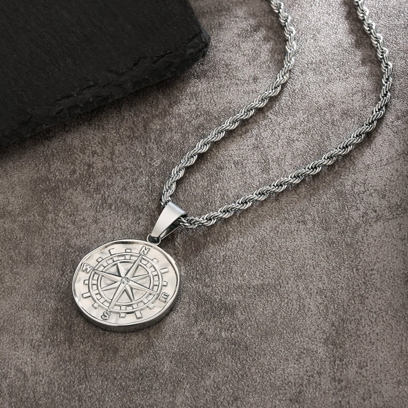Compass Coin Pendant Necklace