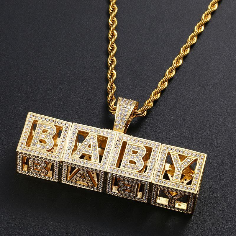 Custom Cubic Iced Baby Bock Letters Pendant Necklace