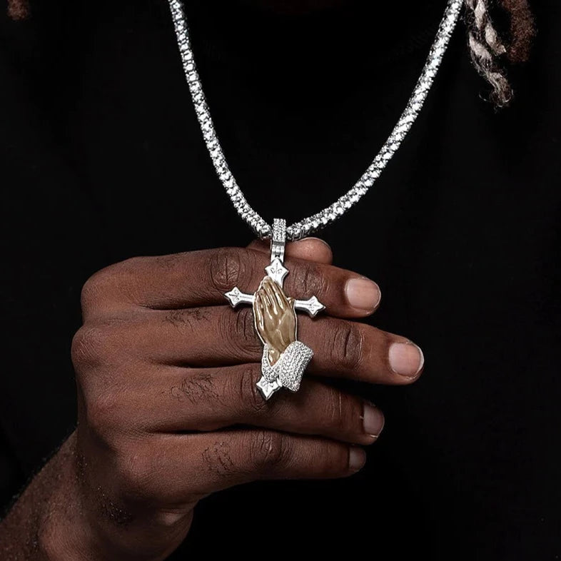 Custom Enamel Praying Hands Pendant in 925 Sterling Silver