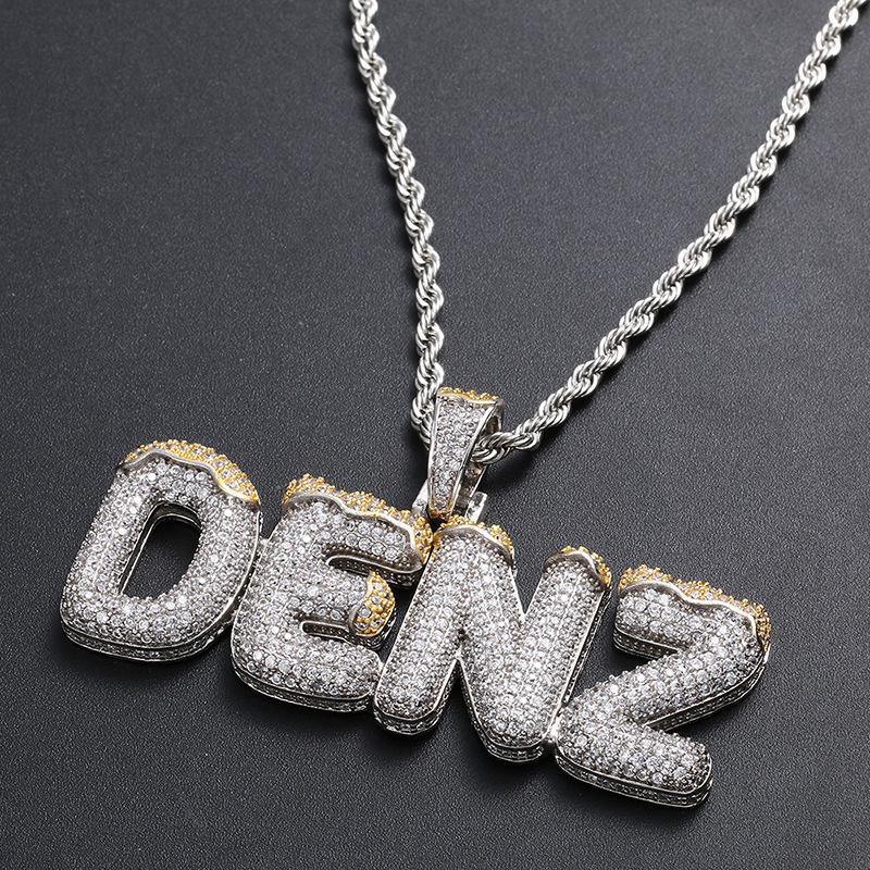 CUSTOM ICED OUT BUBBLE LETTERS WITH SNOW PENDANT
