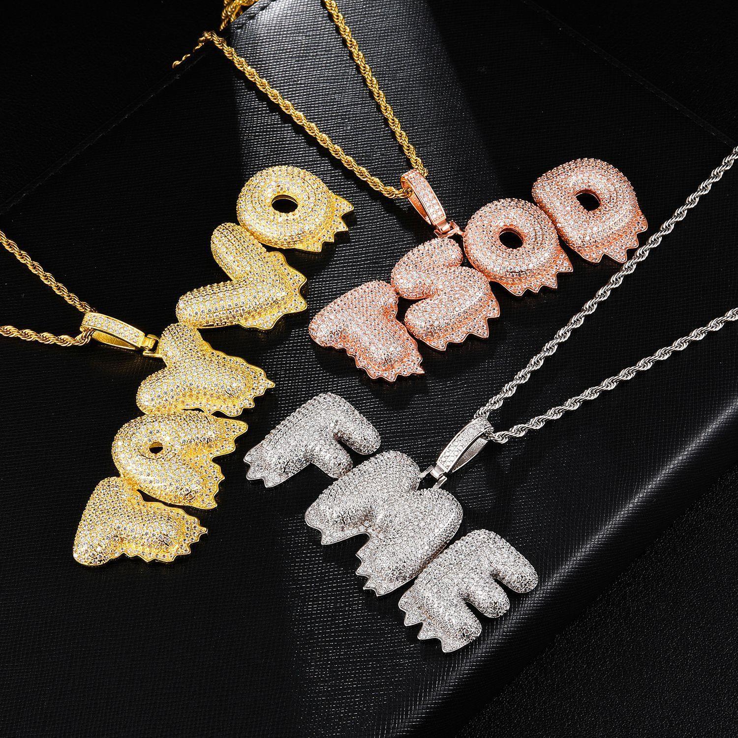 Custom Iced Out Drip Bubble Name Letter Pendant