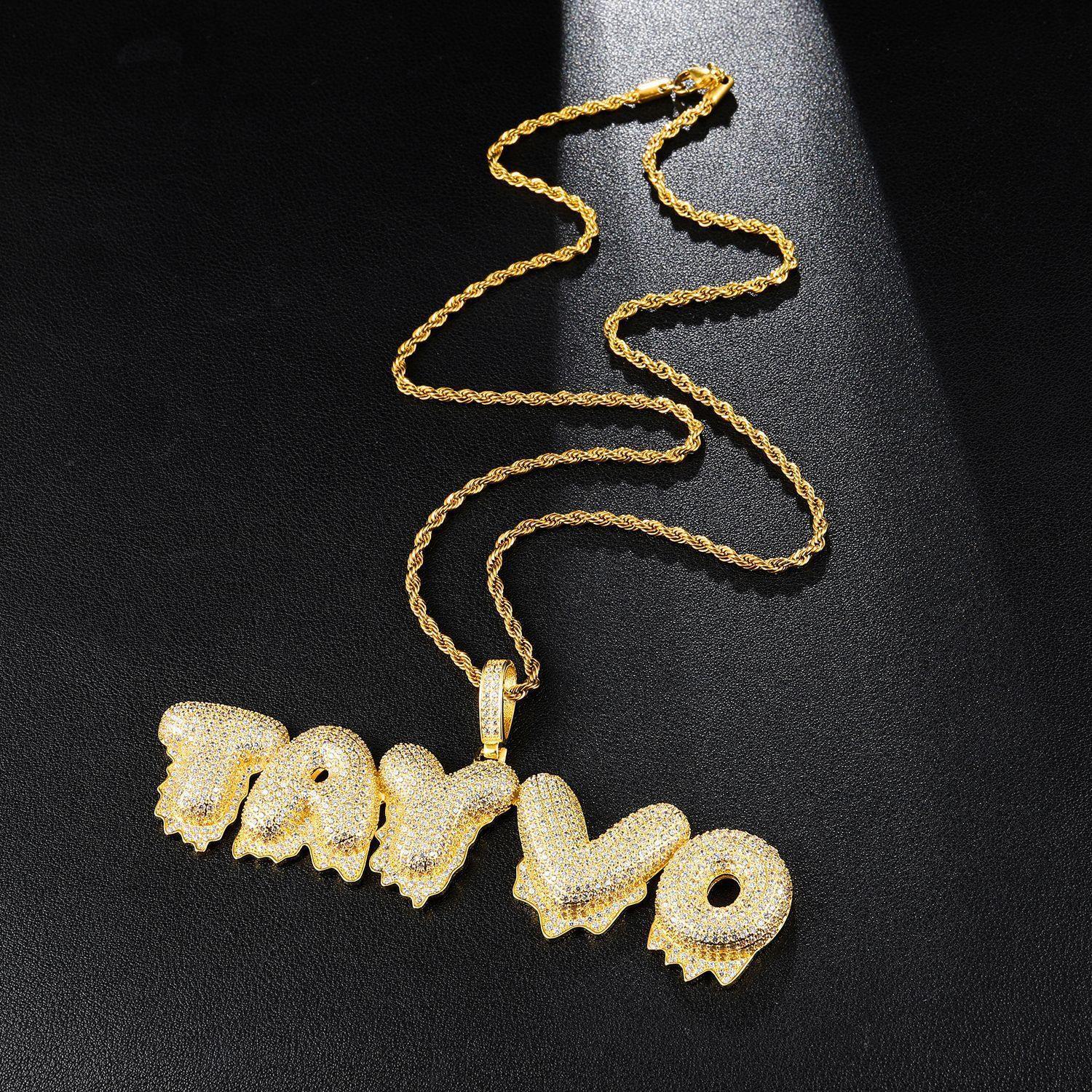Custom Iced Out Drip Bubble Name Letter Pendant