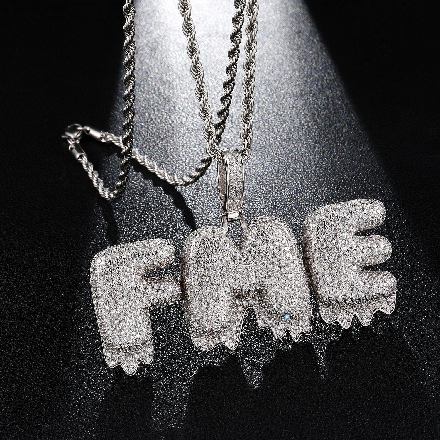 Custom Iced Out Drip Bubble Name Letter Pendant