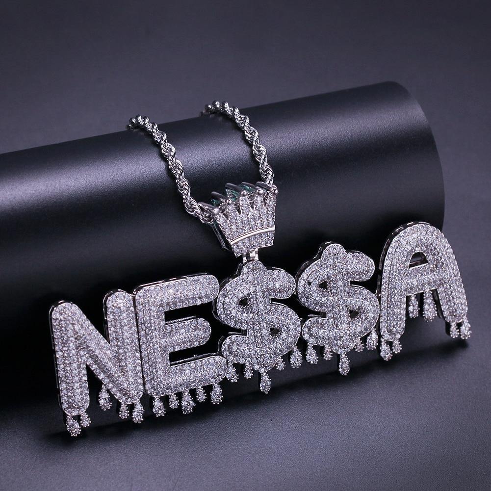 Custom Name Crown & Drip Letter Pendant