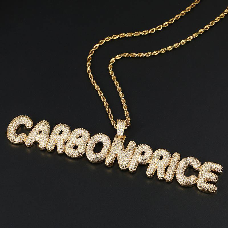Custom Name Iced Bubble Letter Pendant 18k Gold CUSTOM