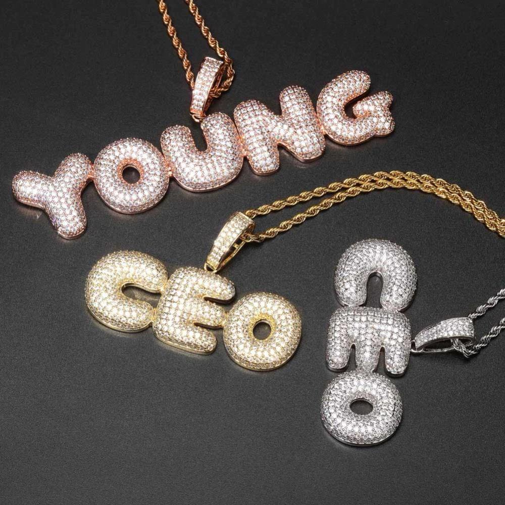 Custom Name Iced Bubble Letters Pendant with Three Colors 