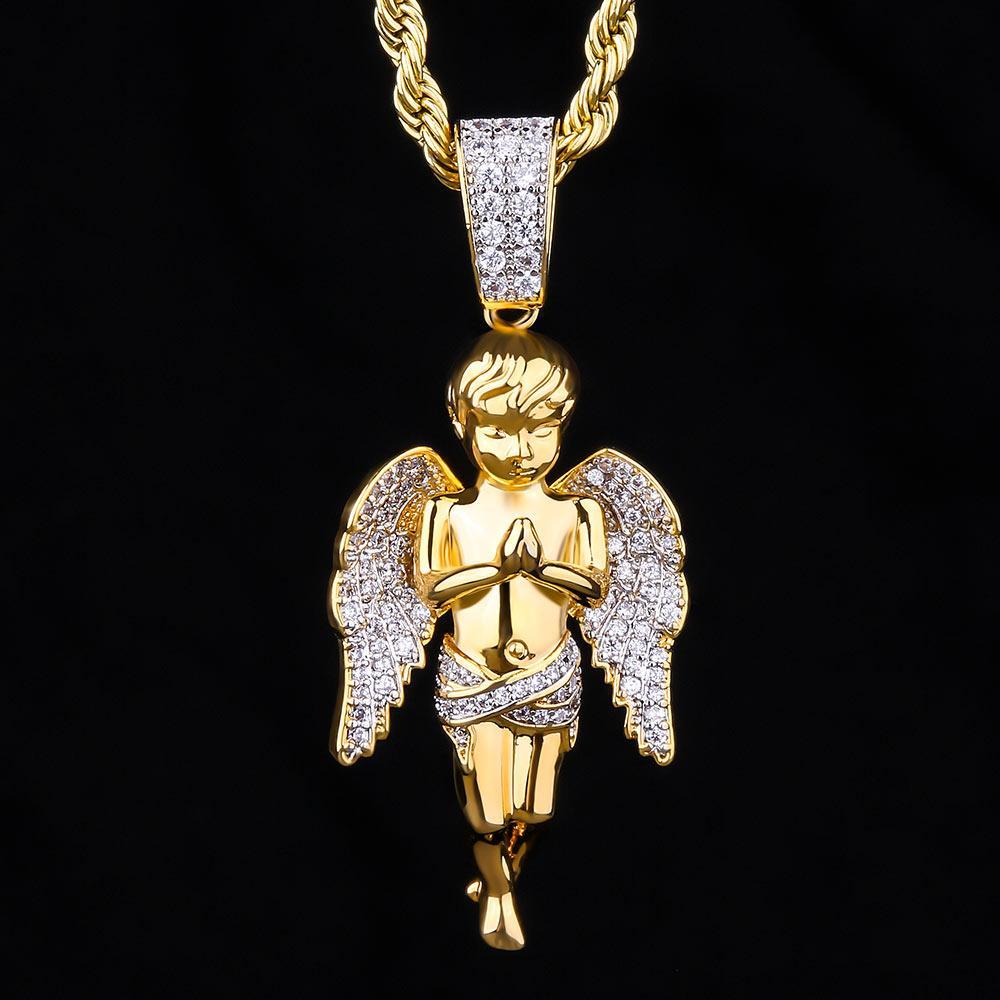Iced Angel Pendant 14K Gold Plated